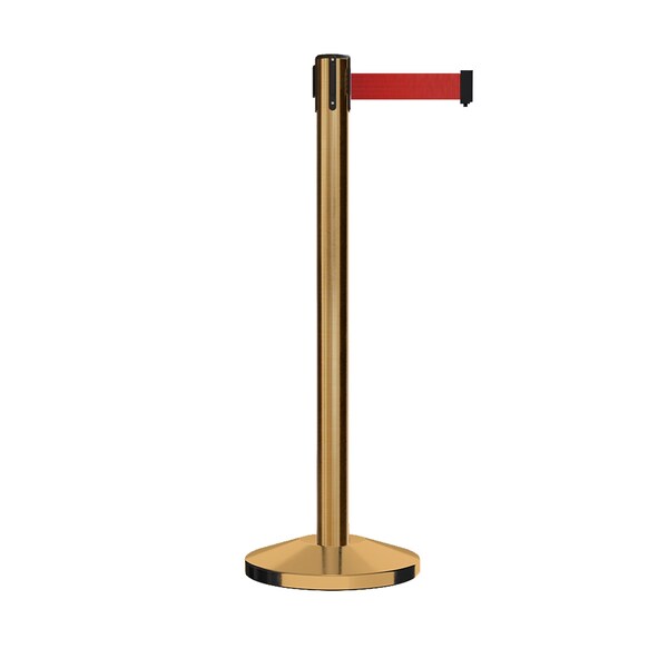 Montour Line Stanchion Belt Barrier Sat.Brass Post 9ft. Red Belt ES400-SB-RD-ML-90 - main